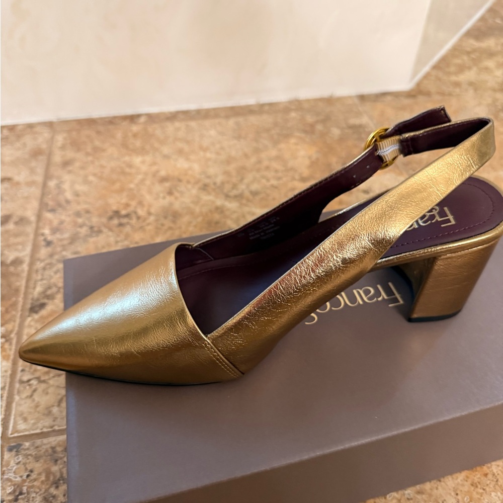 Franco Sarto Gold Block Heel Slingbacks